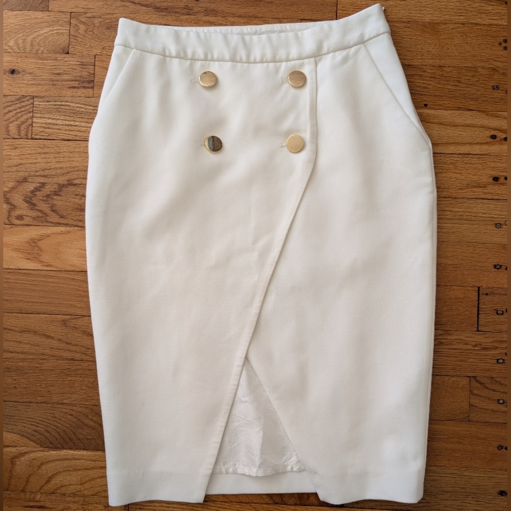 Zara Basic Creamy White Pencil Skirt with Gold Buttons